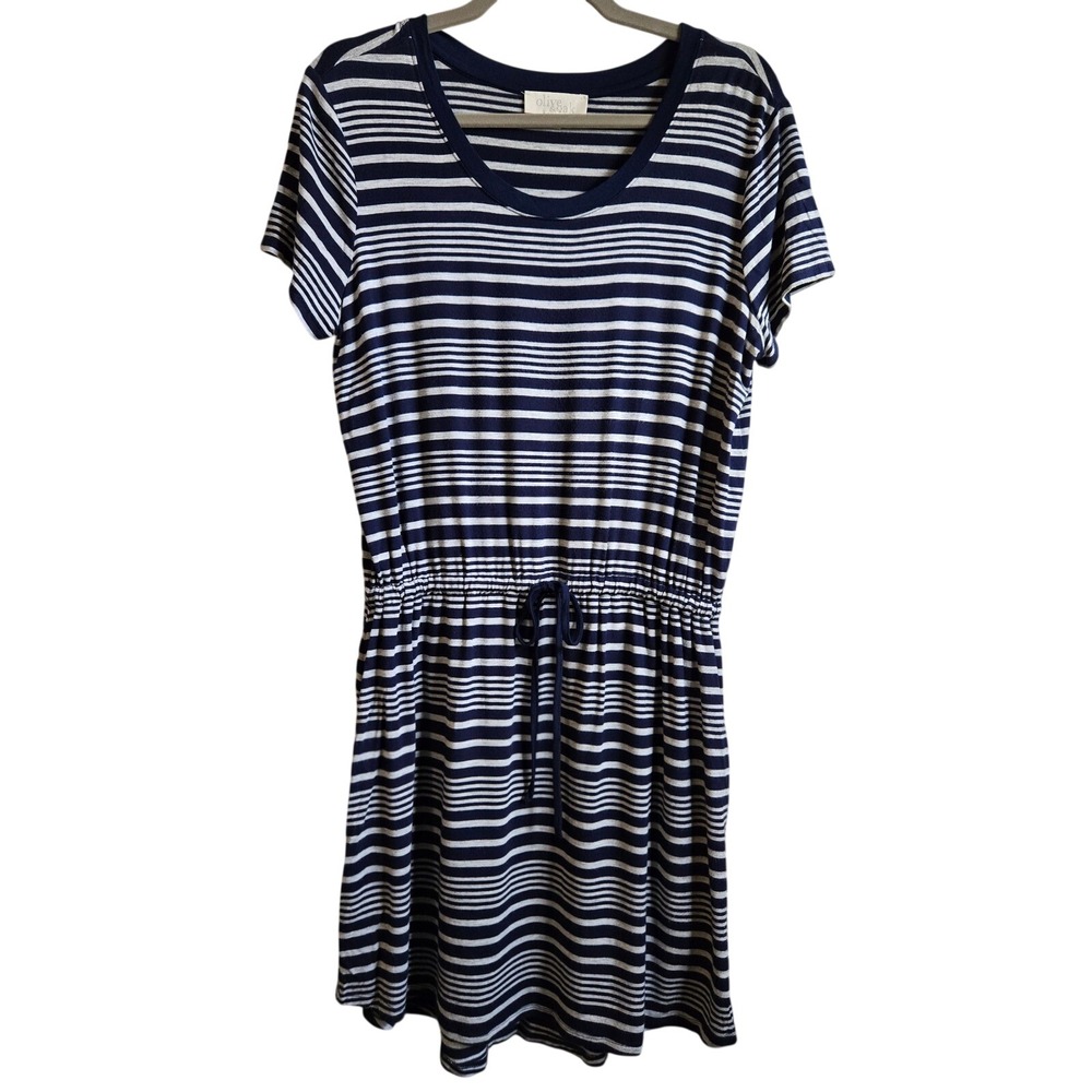 Olive & Oak Coastal Navy Blue White Striped Short Sleeve T-Shirt Dress Size‎ L